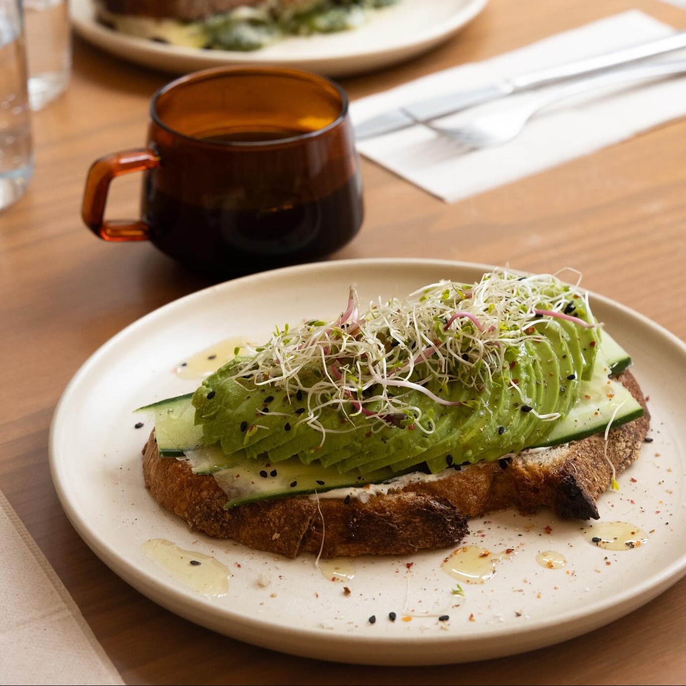 Tartine Avocat NOA avec jeunes pousses et huile d'olive
